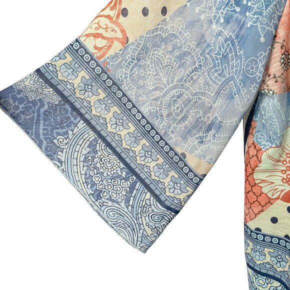 Chicos Boho Kimono Sleeve Top Womens Size 3 Blue Mix Print Lightweight Ethereal - Picture 5 of 12
